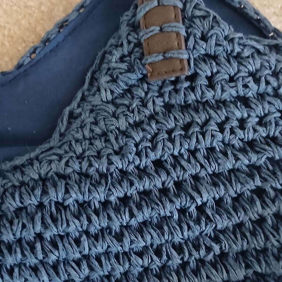 Sun N Sand Beaded Beach Bag Tote NAVY BLUE Lined - Picture 4 of 8